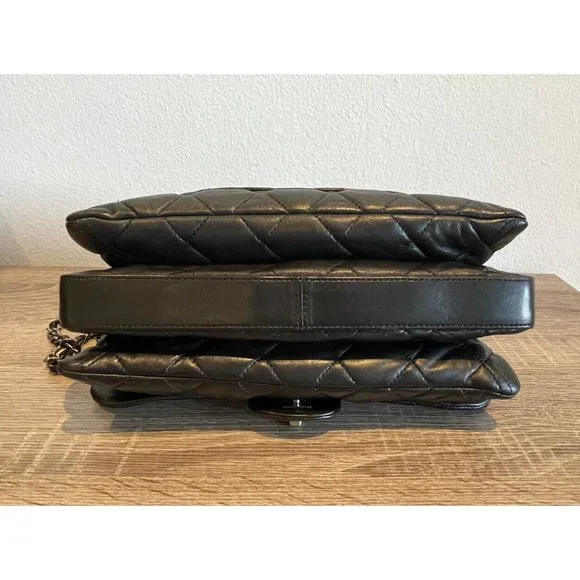 Authentic Chanel Black Quilted Lambskin Leather 3 Accordion Flap Bag - Picture 9 of 11